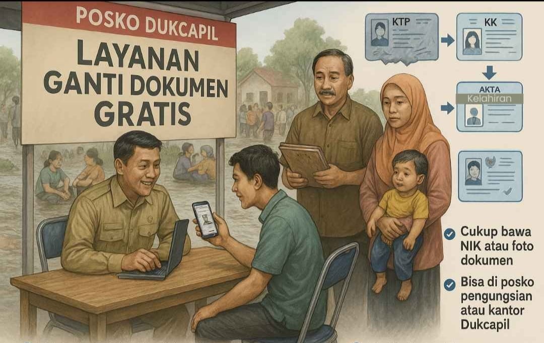 Petugas Dinas Registrasi Kependudukan Aceh mencetak KTP bagi warga terdampak banjir dan longsor di Aceh dokumen hilang akibat bencana