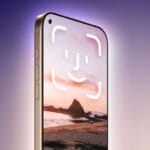 Ilustrasi desain iPhone 18 Pro Maxdengan kamera depan di pojok kiri atas layar