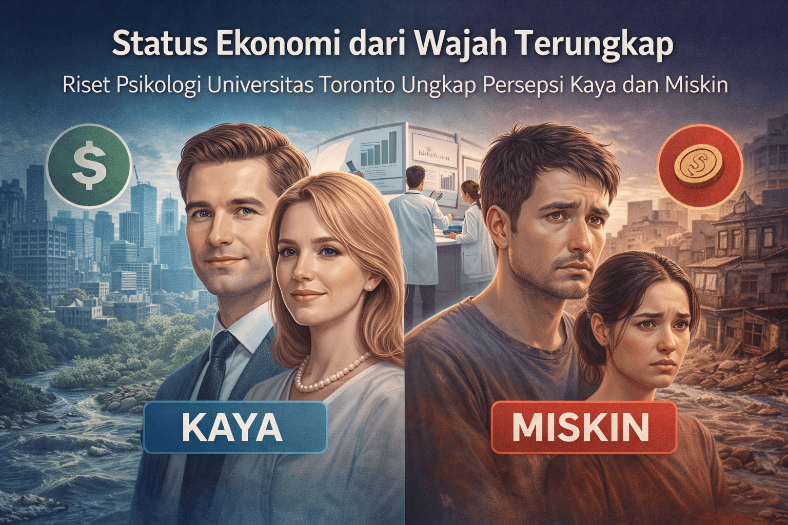 Ilustrasi ekspresi wajah manusia dan persepsi status ekonomi sosial