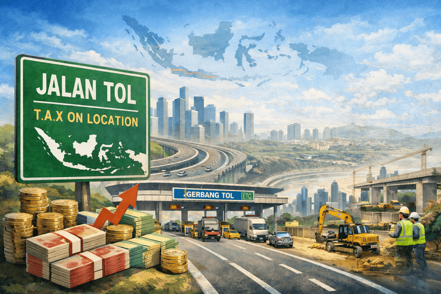 Ilustrasi jaringan jalan tol Indonesia sebagai infrastruktur strategis dan aset bisnis jangka panjang Ilustrasi jaringan jalan tol Indonesia sebagai infrastruktur strategis dan aset bisnis jangka panjang