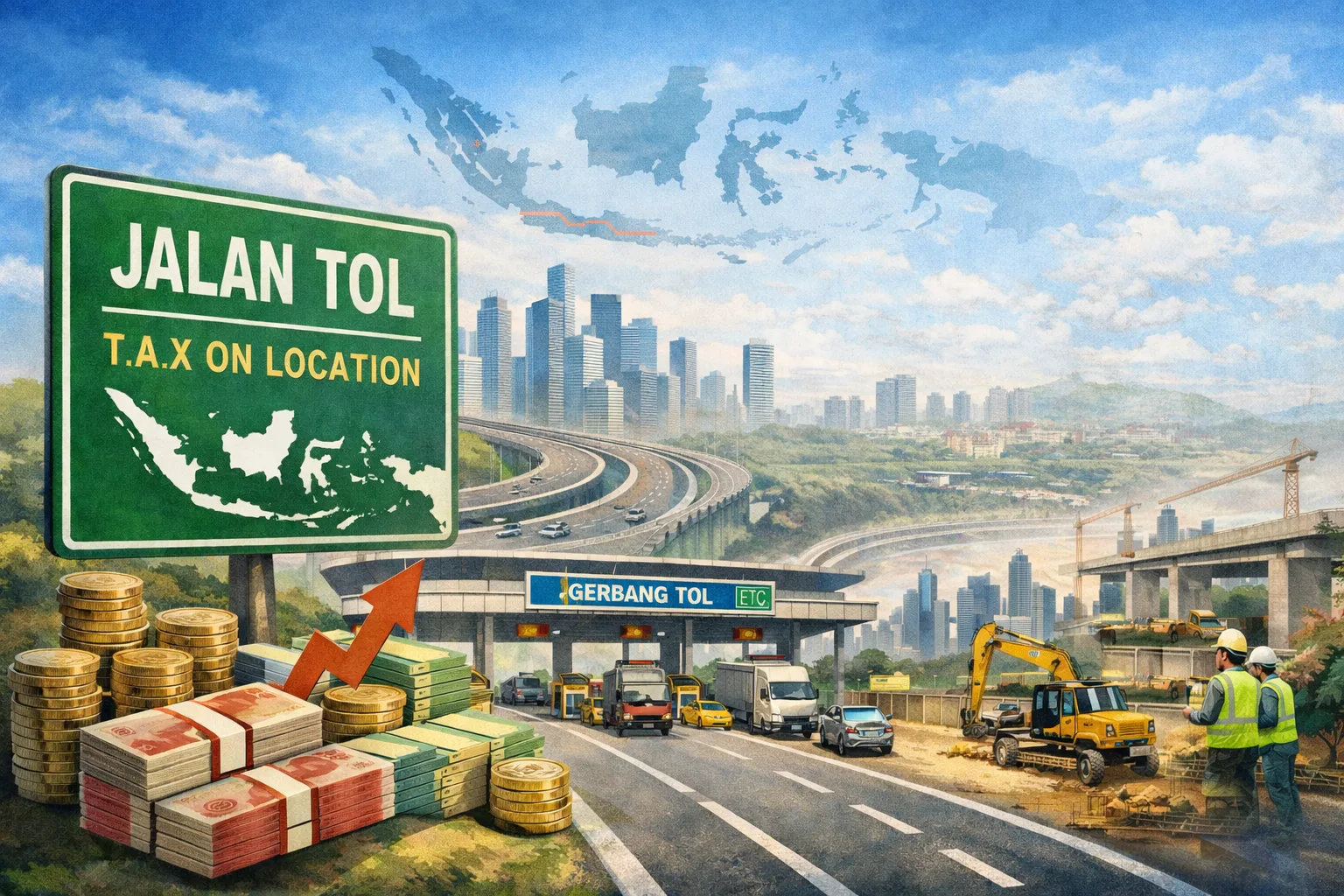 Ilustrasi jaringan jalan tol Indonesia sebagai infrastruktur strategis dan aset bisnis jangka panjang