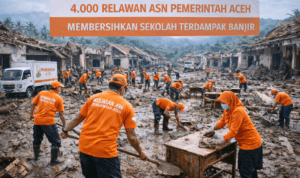 Relawan ASN Pemerintah Aceh membersihkan sekolah terdampak banjir di Aceh Tamiang pada tahap kedua pemulihan pascabencana. Relawan ASN Pemerintah Aceh membersihkan sekolah terdampak banjir di Aceh Tamiang pada tahap kedua pemulihan pascabencana.