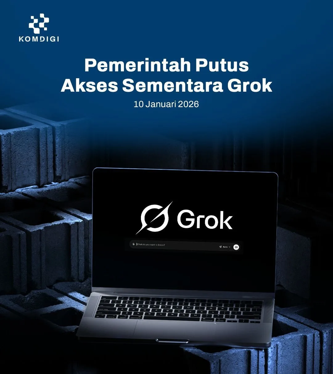 Ilustrasi pemblokiran Grok di Indonesia terkait penyalahgunaan AI deepfake untuk pembuatan konten seksual nonkonsensual.