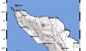 Peta BMKG menunjukkan pusat gempa magnitudo 2,3 di barat laut Kutacane, Aceh Tenggara.
