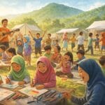 Anak-anak mengikuti dukungan psikososial pascabencana di Aceh Tengah