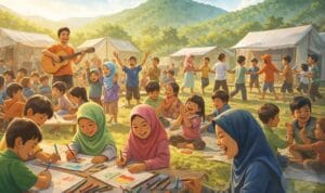 Anak-anak mengikuti dukungan psikososial pascabencana di Aceh Tengah