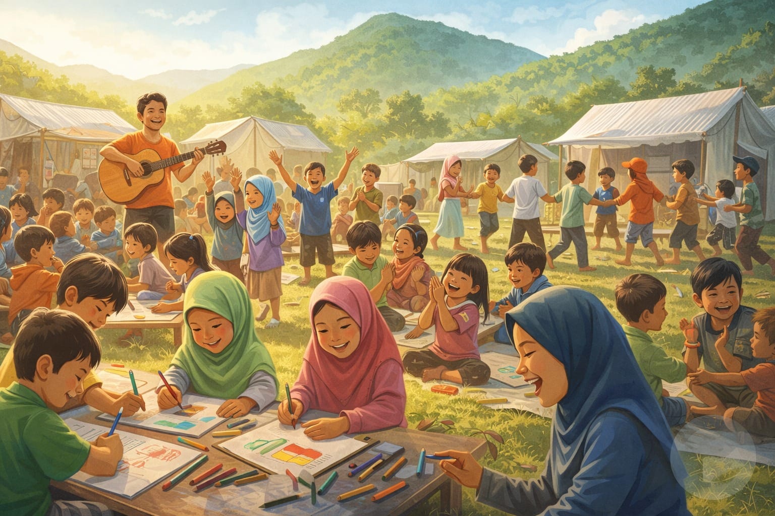 Anak-anak mengikuti dukungan psikososial pascabencana di Aceh Tengah