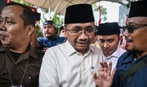 Yaqut Cholil Qoumas saat kegiatan resmi Kementerian Agama terkait korupsi kuota haji.