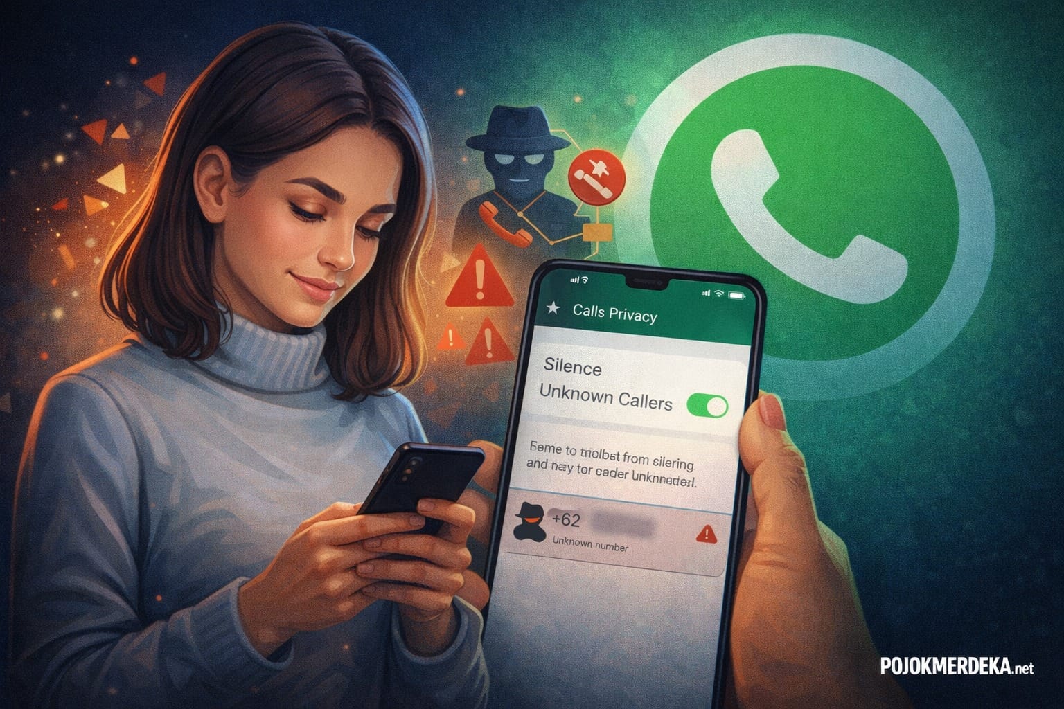 Pengguna mengaktifkan fitur Silence Unknown Callers WhatsApp untuk memblokir panggilan dari nomor asing tidak dikenal